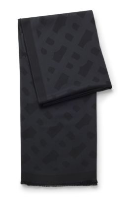Modal-wool scarf with monograms, Black