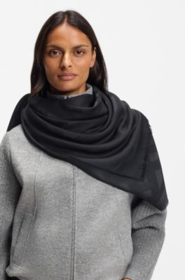 Modal-wool scarf with monograms, Black