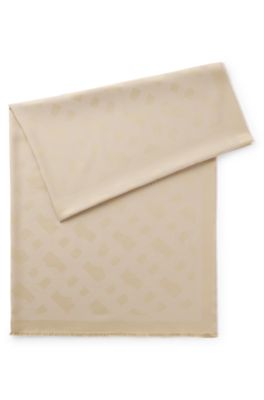 Modal-wool scarf with monograms, Light Beige