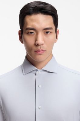 Slim-fit shirt in a wrinkle-resistant cotton blend, Silver