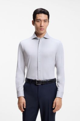 Slim-fit shirt in a wrinkle-resistant cotton blend, Silver