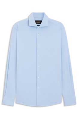 Slim-fit shirt in a wrinkle-resistant cotton blend, Light Blue