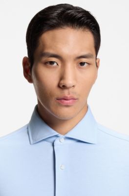 Slim-fit shirt in a wrinkle-resistant cotton blend, Light Blue
