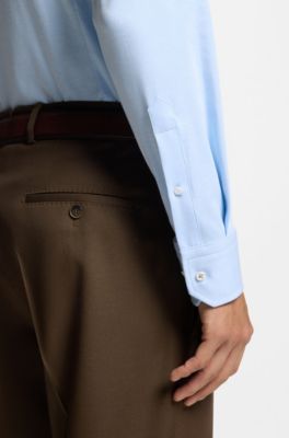 Slim-fit shirt in a wrinkle-resistant cotton blend, Light Blue