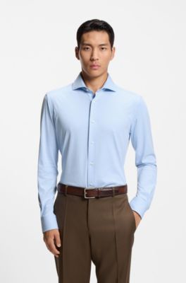 Slim-fit shirt in a wrinkle-resistant cotton blend, Light Blue