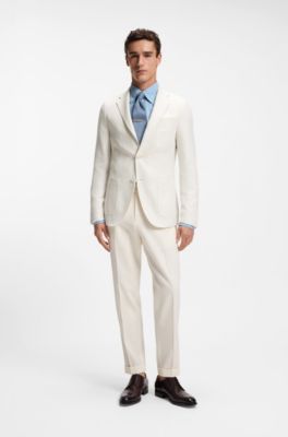 Blazer slim fit de lana, seda y lino, Blanco