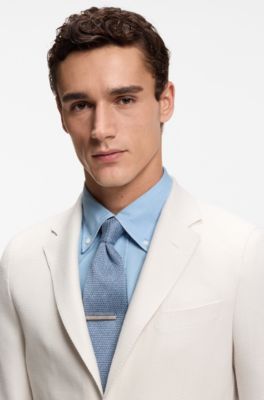 Blazer slim fit de lana, seda y lino, Blanco
