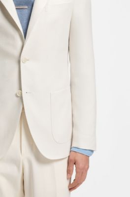 Blazer slim fit de lana, seda y lino, Blanco