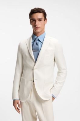 Blazer slim fit de lana, seda y lino, Blanco