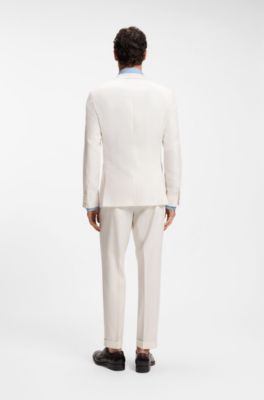 Blazer slim fit de lana, seda y lino, Blanco