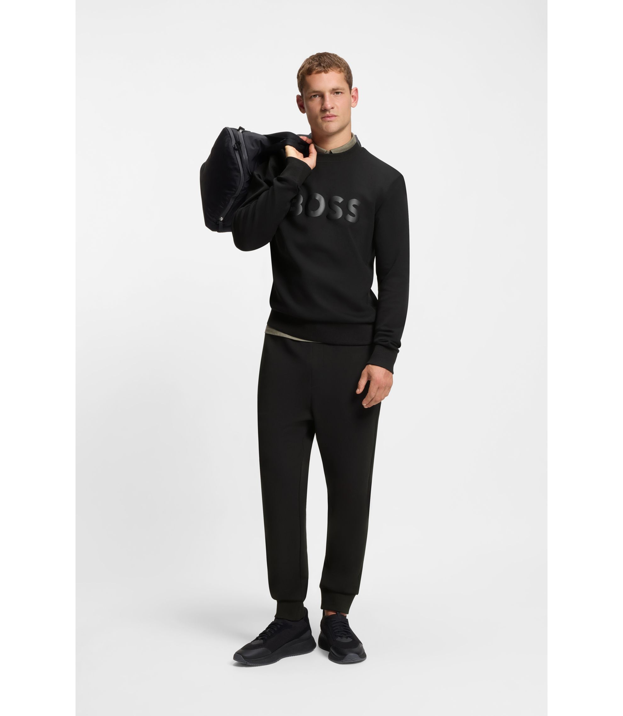 BOSS - Tonal-logo sweatshirt in stretch cotton - Black