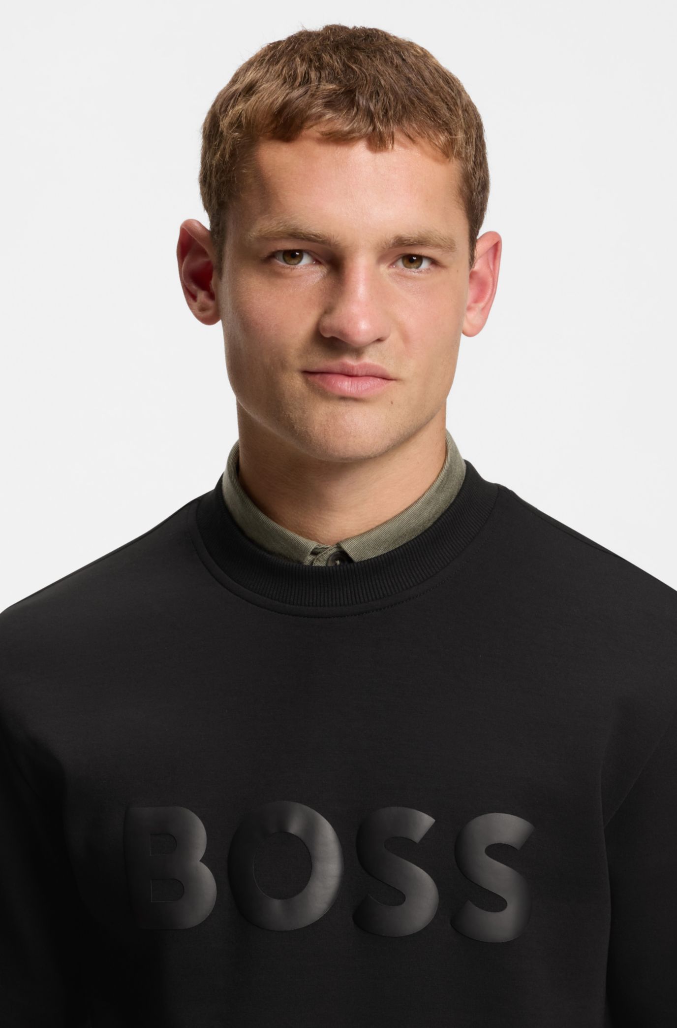 BOSS - Tonal-logo sweatshirt in stretch cotton - Black