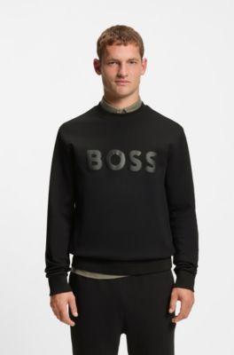 Tonal-logo sweatshirt in stretch cotton, Black