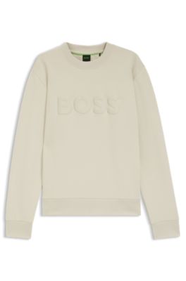Tonal-logo sweatshirt in stretch cotton, Light Beige