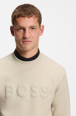 Tonal-logo sweatshirt in stretch cotton, Light Beige
