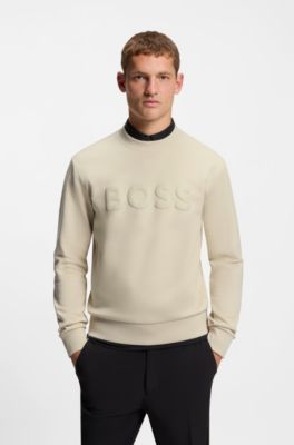 Tonal-logo sweatshirt in stretch cotton, Light Beige