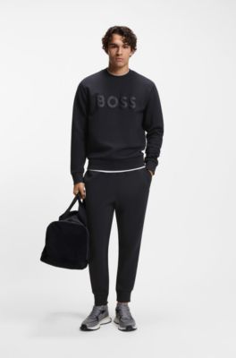 Tonal-logo sweatshirt in stretch cotton, Dark Blue