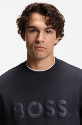 Sweat en coton stretch &agrave; logo ton sur ton, Bleu fonc&eacute;