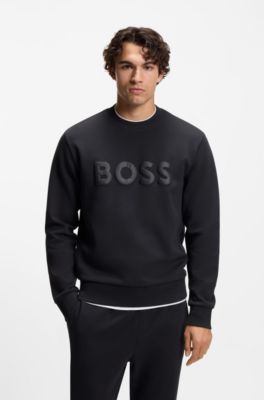 Tonal-logo sweatshirt in stretch cotton, Dark Blue