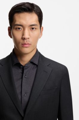 Blazer slim fit de lana virgen y seda, Negro