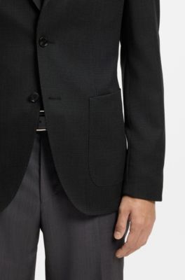 Blazer slim fit de lana virgen y seda, Negro