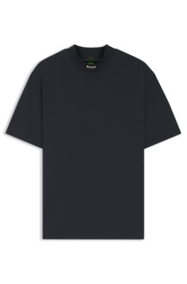 Logo-collar T-shirt in stretch cotton, Dark Blue