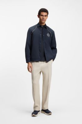 Camiseta de algod&oacute;n el&aacute;stico con logotipo en el cuello, Azul oscuro