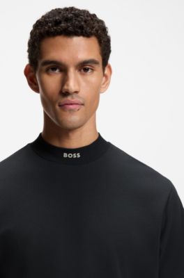 Logo-collar T-shirt in stretch cotton, Dark Blue