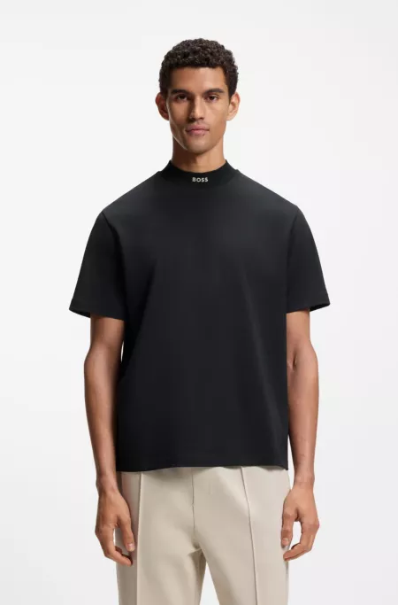 Logo-collar T-shirt in stretch cotton