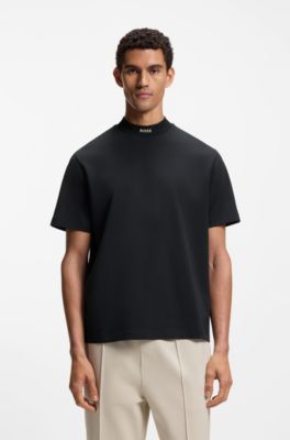 Logo-collar T-shirt in stretch cotton, Dark Blue