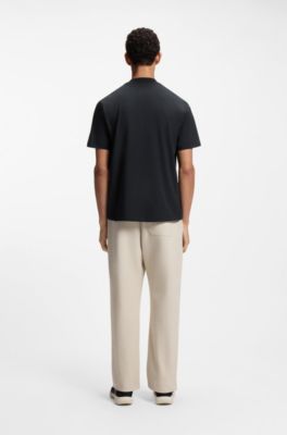 Logo-collar T-shirt in stretch cotton, Dark Blue