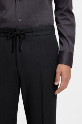 Slim-fit trousers in virgin wool and silk, Black