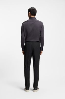 Slim-fit trousers in virgin wool and silk, Black