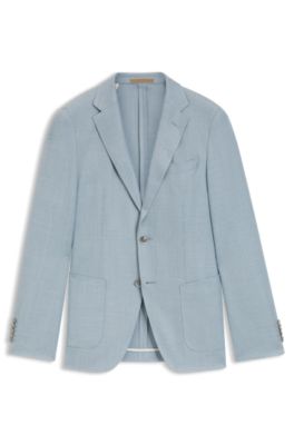 Blazer slim fit de lana, seda y lino, Celeste