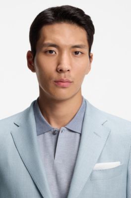 Slim-fit jacket in wool, silk and linen, Light Blue