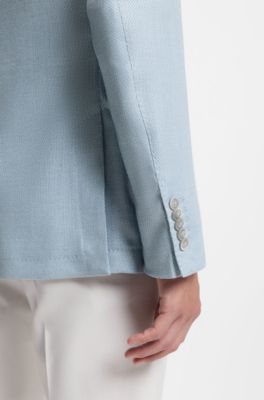 Blazer slim fit de lana, seda y lino, Celeste