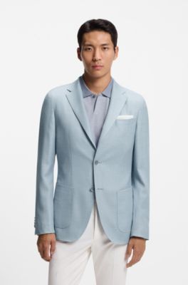 Blazer slim fit de lana, seda y lino, Celeste