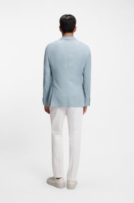 Slim-fit jacket in wool, silk and linen, Light Blue
