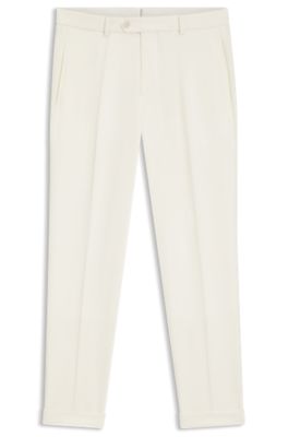 Pantalones tapered fit en lana virgen y algod&oacute;n, Blanco