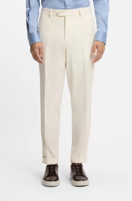 Tapered-fit trousers in virgin wool and cotton