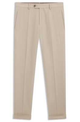 Pantalones tapered fit en lana virgen y algod&oacute;n, Caqui