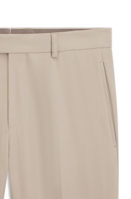 Pantalones tapered fit en lana virgen y algod&oacute;n, Caqui