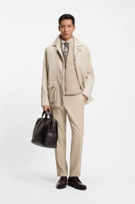 Pantalon Tapered en laine vierge et coton, Kaki