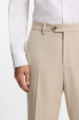 Pantalones tapered fit en lana virgen y algod&oacute;n, Caqui