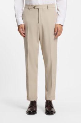 Pantalones tapered fit en lana virgen y algod&oacute;n, Caqui