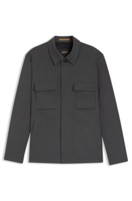 Sobrecamisa relaxed fit de lana repelente al agua, Negro