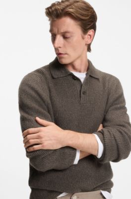 Jersey con cuello de polo BECKHAM&nbsp;x&nbsp;BOSS de canal&eacute; con hilo moulin&eacute;, Marr&oacute;n claro