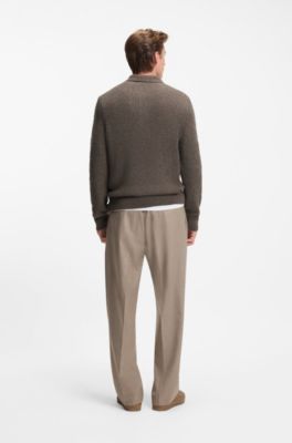 BECKHAM x BOSS moulin&eacute;-rib sweater with polo collar, Light Brown