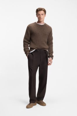 BECKHAM x BOSS knitted sweater with moulin&eacute; rib, Light Brown