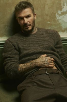 BECKHAM x BOSS knitted sweater with moulin&eacute; rib, Light Brown